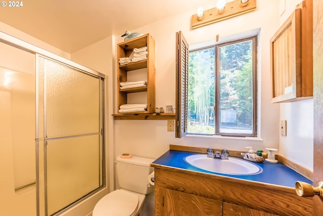 bathroom with toilet, vanity, and a healthy amount of sunlight