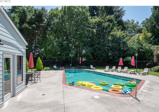 view of swimming pool featuring a patio