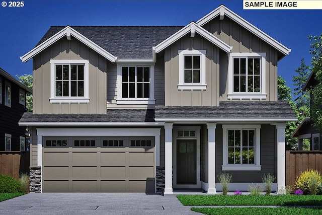 3825 S Arwana Ln, Ridgefield, WA 98642 - craftsman-style house with board and batten siding, an attached garage, driveway, and a shingled roof