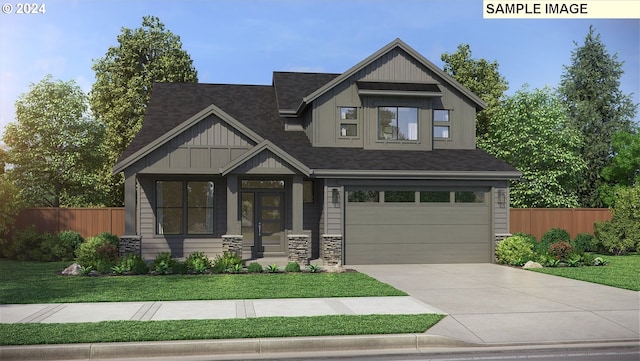 view of front facade with a front yard and a garage