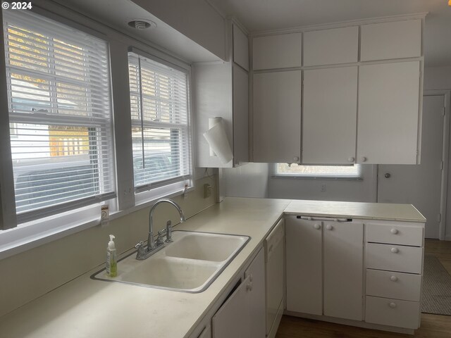 240 N Court St, Heppner, OR 97836 - kitchen with a sink, light countertops, dishwasher, and white cabinetry