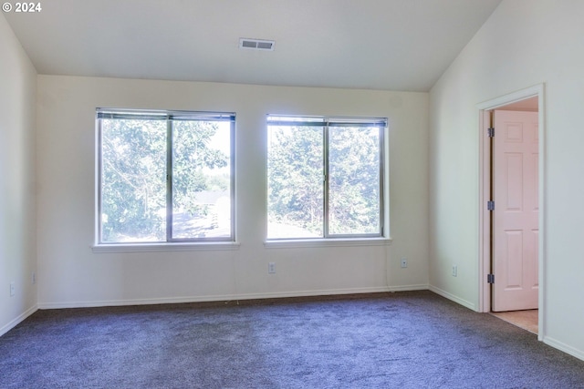 empty room with carpet floors and vaulted ceiling