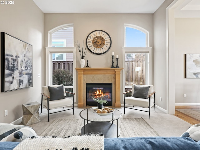 living area with light colored carpet