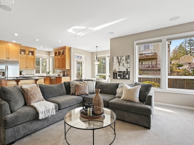 living room with light carpet