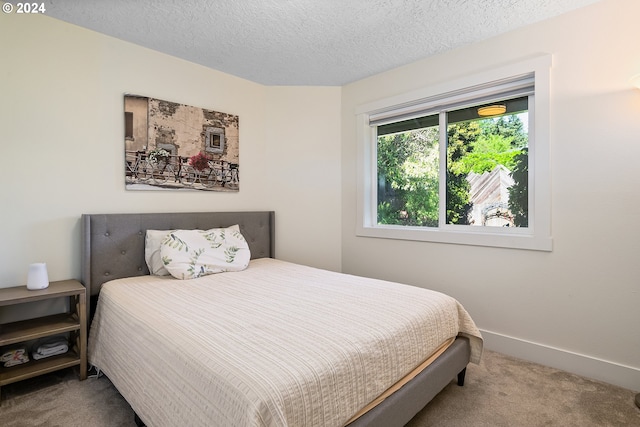 bedroom featuring carpet and a textured ceiling