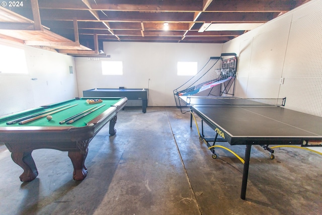 recreation room featuring billiards and concrete flooring