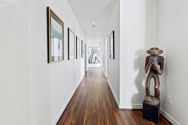 hall with dark wood-type flooring