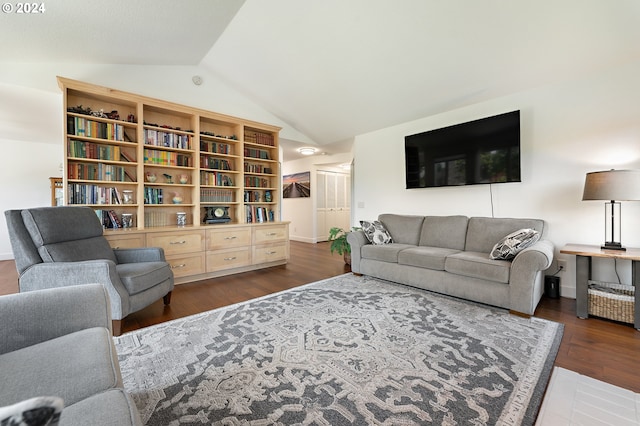 16389 SW 130th Ter # 93, Portland, OR 97224 - living room featuring baseboards, vaulted ceiling, and dark wood finished floors