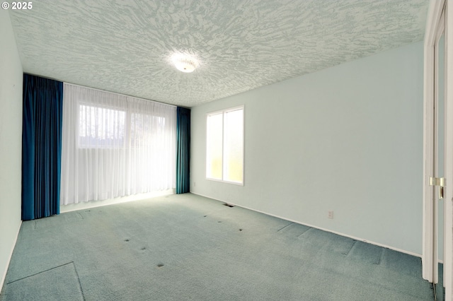 carpeted spare room with a wealth of natural light and a textured ceiling