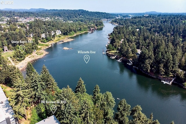 aerial view with a water view