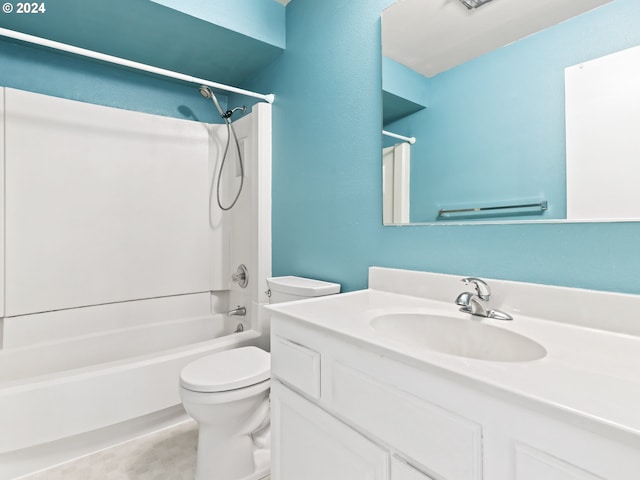 full bathroom with vanity, bathtub / shower combination, and toilet