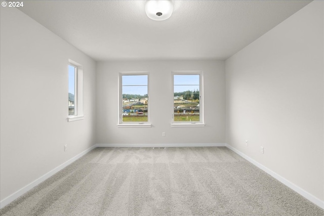 unfurnished room featuring light carpet