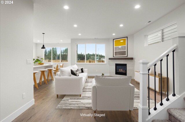 living room with light hardwood / wood-style flooring