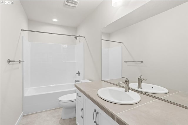 full bathroom with vanity,  shower combination, and toilet