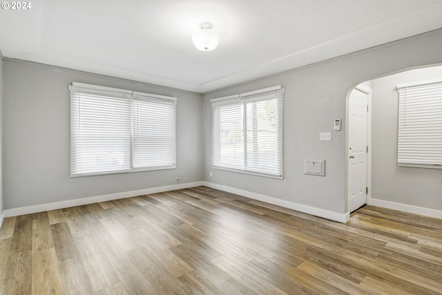 spare room with light hardwood / wood-style floors