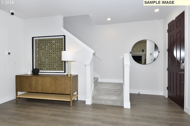 entryway with dark wood-type flooring