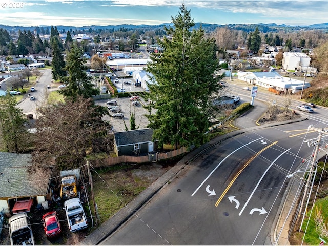 drone / aerial view featuring a mountain view