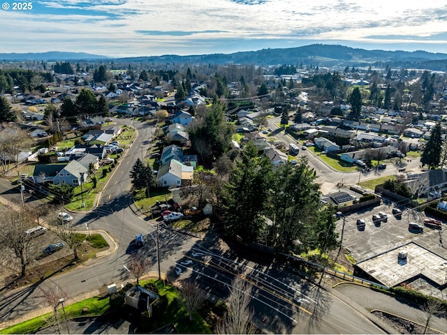 drone / aerial view featuring a mountain view