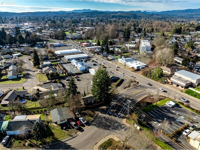 drone / aerial view with a mountain view