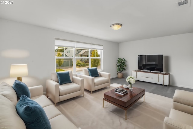 living room with light hardwood / wood-style flooring