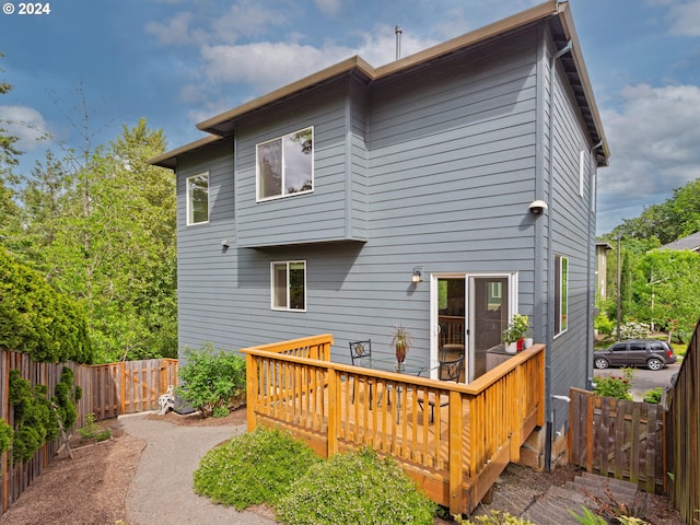 back of house featuring a fenced backyard and a wooden deck