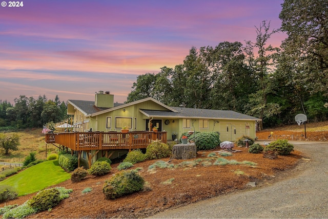 view of front of property with a deck