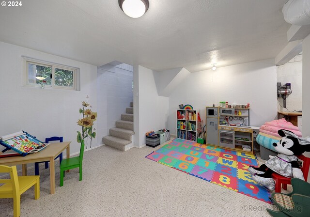 game room featuring carpet flooring