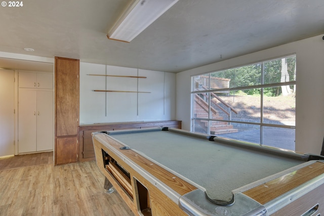 rec room with light wood-style floors and billiards