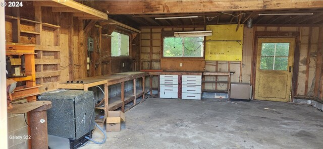 interior space featuring a workshop area