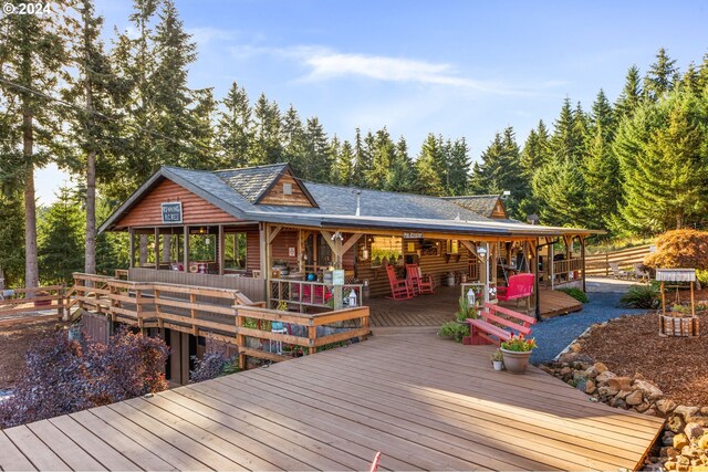 view of dock featuring a wooden deck