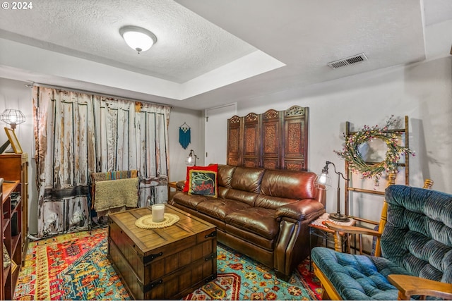 living room featuring a textured ceiling