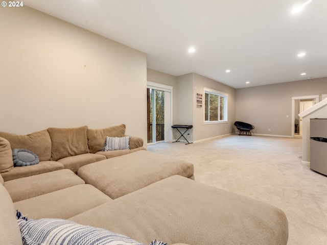 living room with light carpet