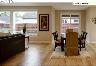 dining area featuring plenty of natural light and light wood-type flooring