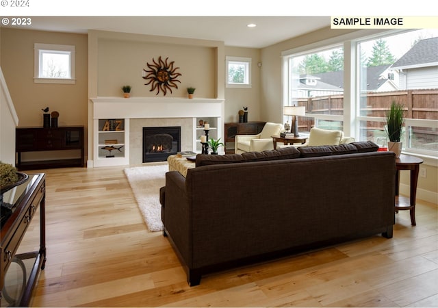 living room featuring plenty of natural light and light wood-type flooring