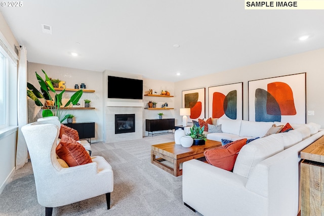 16910 NE 38th Ave, Vancouver, WA 98686 - living room with recessed lighting, a glass covered fireplace, and carpet