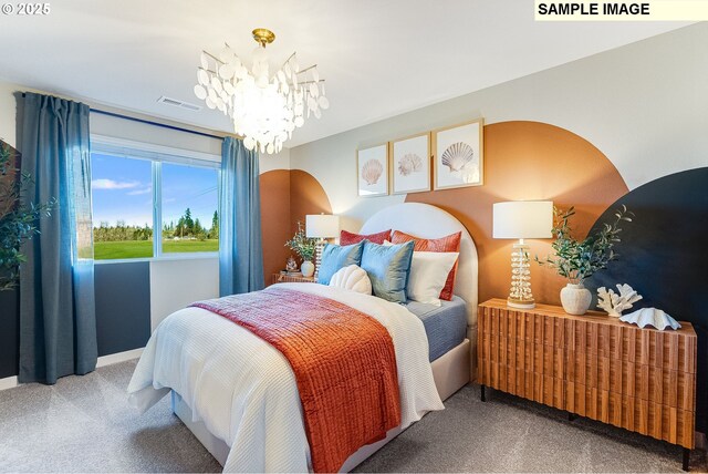 16910 NE 38th Ave, Vancouver, WA 98686 - bedroom with baseboards, a chandelier, visible vents, and carpet