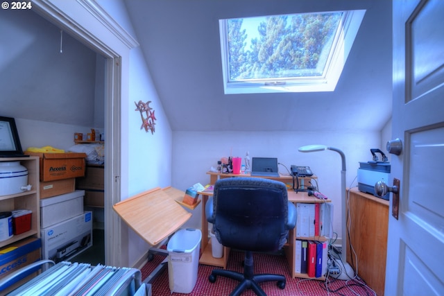 home office with vaulted ceiling