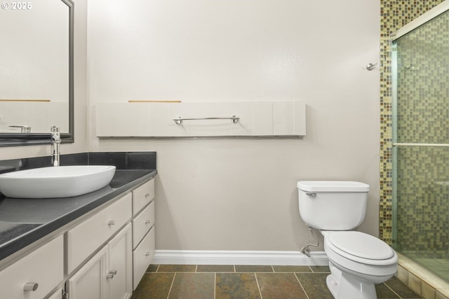 2237 SE Darling Ave, Gresham, OR 97080 - bathroom featuring baseboards, vanity, a stall shower, and toilet