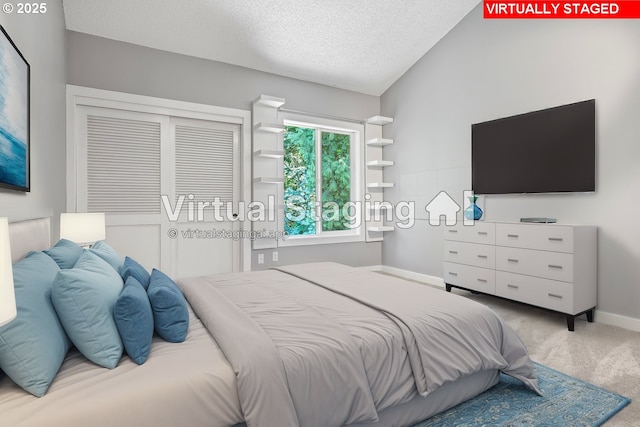 2237 SE Darling Ave, Gresham, OR 97080 - bedroom with carpet, lofted ceiling, baseboards, and a textured ceiling