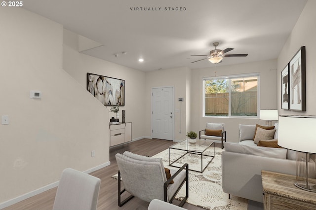 59 NE 134th Pl, Portland, OR 97230 - living room with ceiling fan, light wood finished floors, baseboards, and recessed lighting