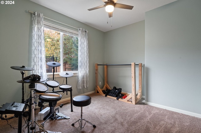 6905 Flicker Dr SE, Salem, OR 97306 - rec room featuring carpet, a ceiling fan, and baseboards