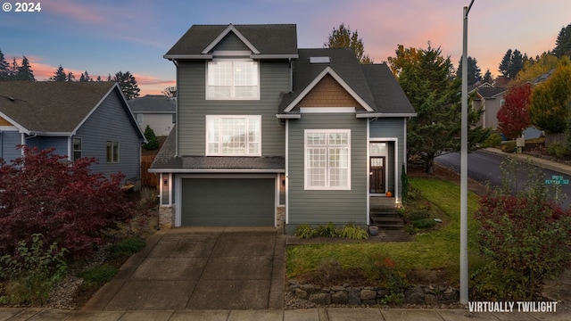 6905 Flicker Dr SE, Salem, OR 97306 - traditional-style home with an attached garage, driveway, and stone siding