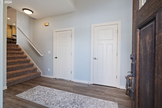 foyer entrance featuring dark hardwood / wood-style floors