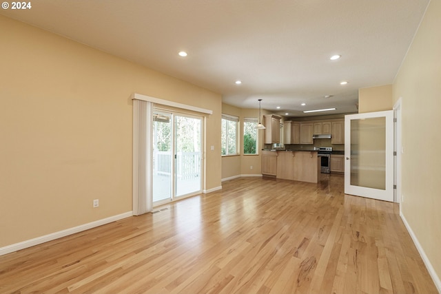 unfurnished living room with light hardwood / wood-style floors