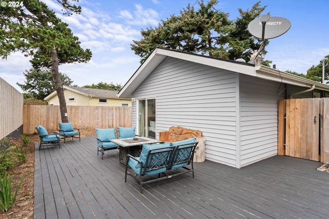 4624 Joshua Ln, Florence, OR 97439 - wooden terrace with a fenced backyard and an outdoor hangout area