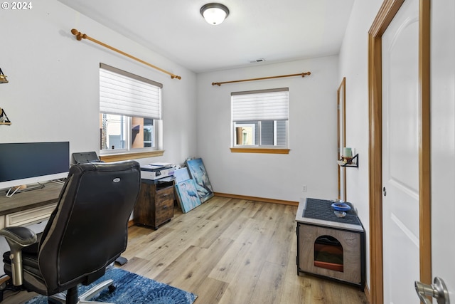 office area featuring light hardwood / wood-style floors