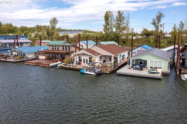 aerial view with a water view