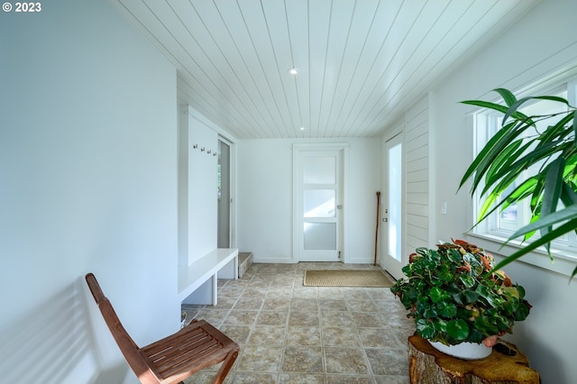 interior space with wood ceiling