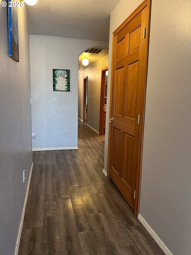 hallway with dark wood-type flooring