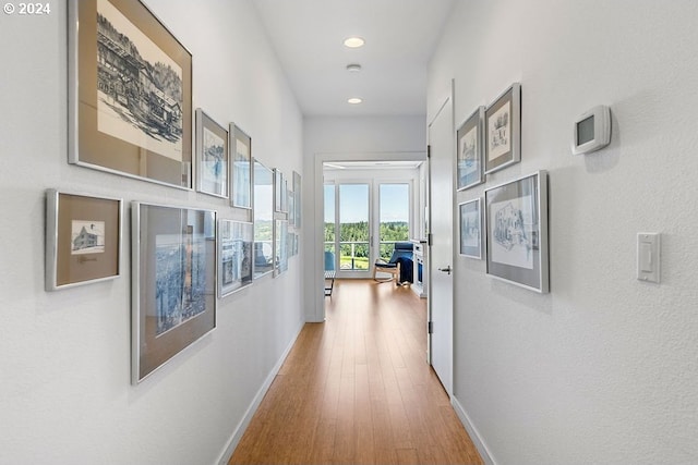 hallway with hardwood / wood-style floors